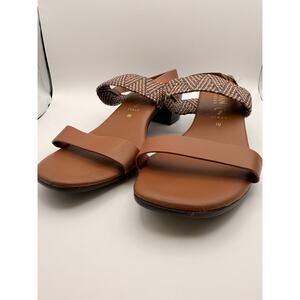Italian Shoemakers Infamous Brown Woven Block Heel Slingback Sandals